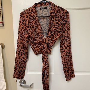 NastyGal Tiefront Cheetah Top